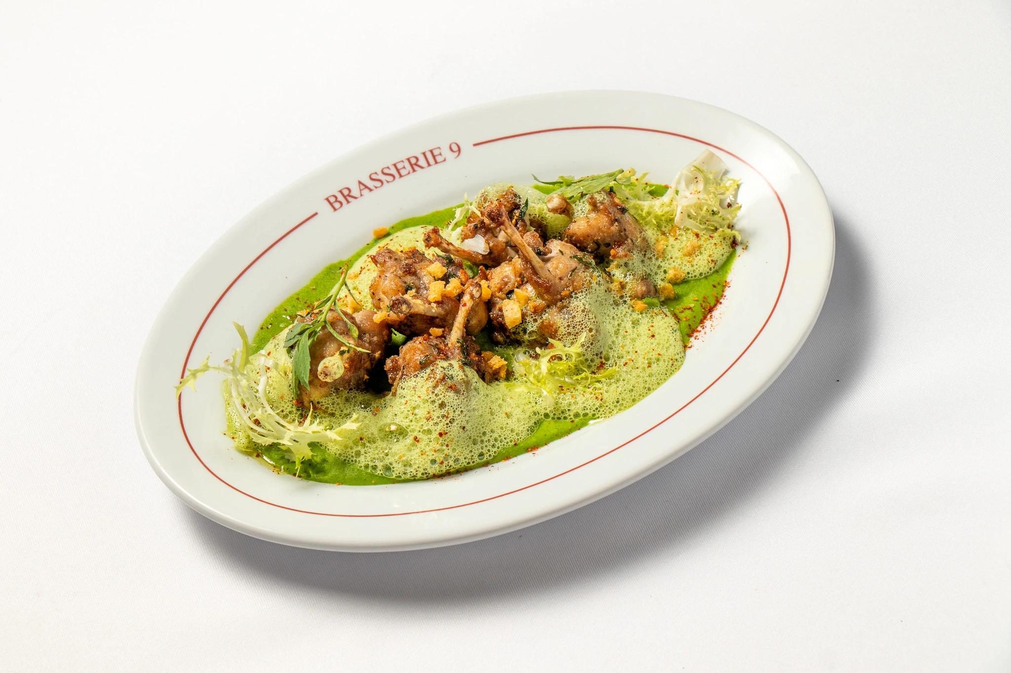 Sautéed Frog Leg, Kale Garlic Purée